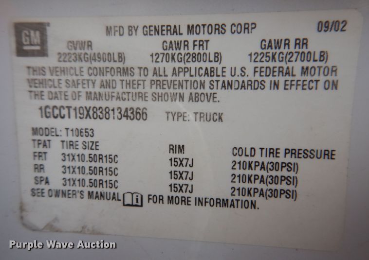 image for item KN9817 2003 Chevrolet S10  Ext. Cab pickup truck