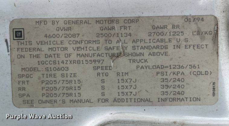 image for item LF9195 1994 Chevrolet S10  pickup truck