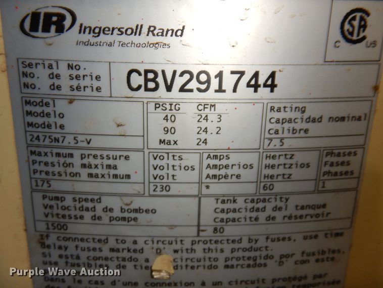 image for item LT9862 Ingersoll Rand 2475  air compressor
