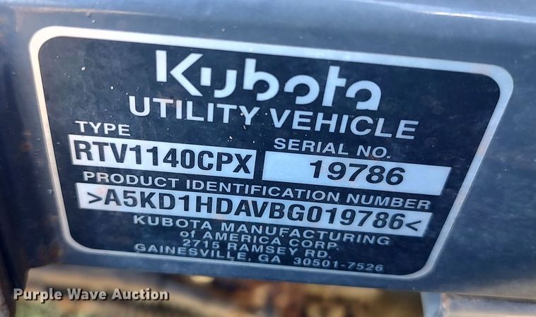 image for item LU9182 2011 Kubota RTV1140 CPX  utility vehicle