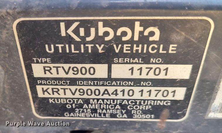 image for item LU9183 Kubota RTV 900  utility vehicle