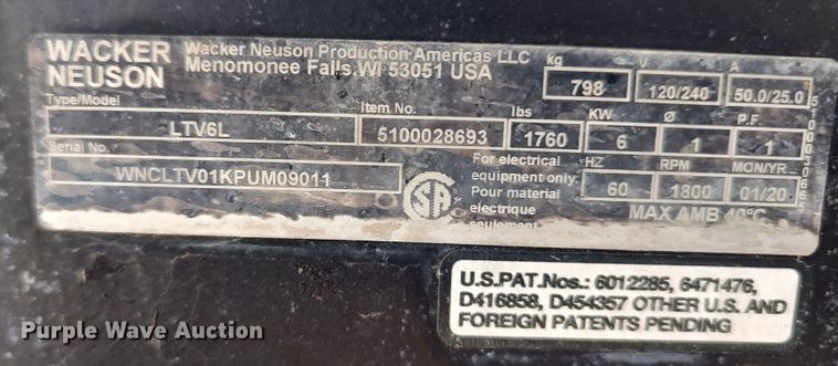 image for item LU9213 2019 Wacker Neuson LTV6L  light plant