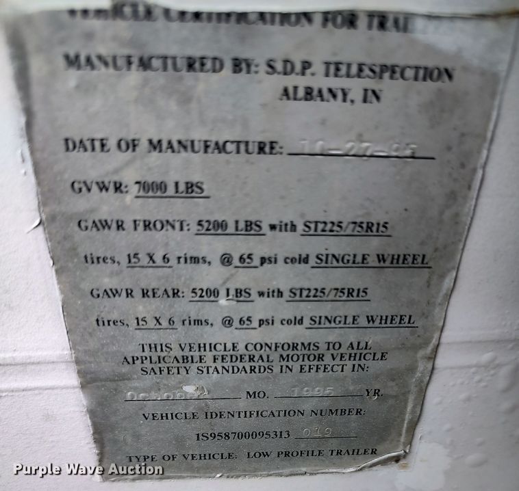 image for item MF9526 1995 S.D.P Telespection  equipment trailer