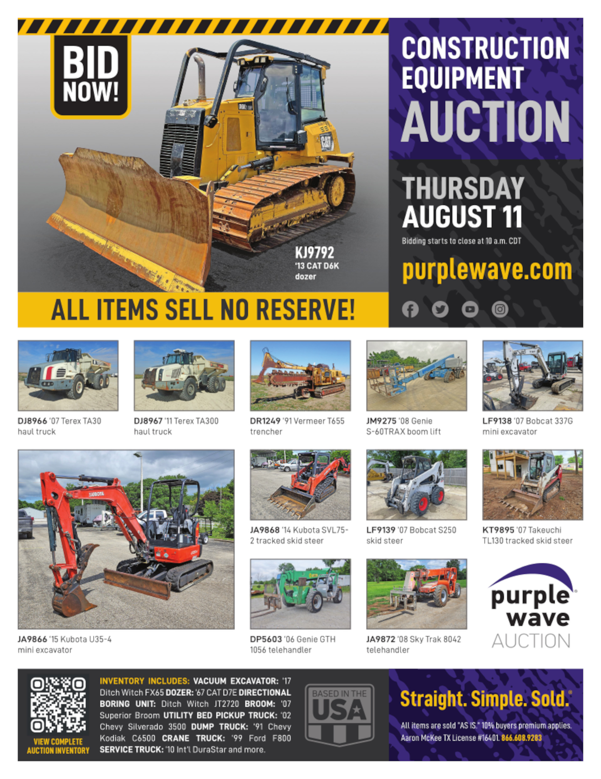 SOLD! Construction Equipment Auction Items Sold 8112022 Purple Wave
