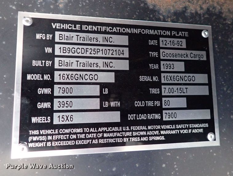 image for item DC4002 1993 Blair 16x6GNCGO  enclosed cargo trailer