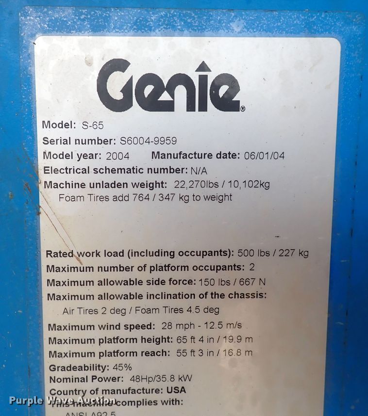 image for item DC4004 2004 Genie S-65  boom lift
