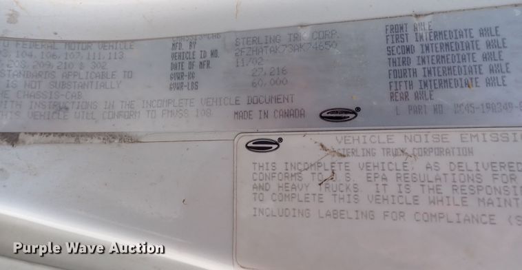 image for item DC4005 2003 Sterling LT7500  sewer jetter truck