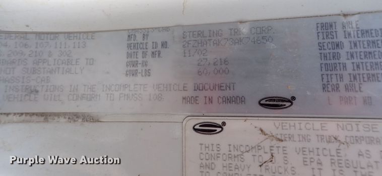 image for item DC4005 2003 Sterling LT7500  sewer jetter truck