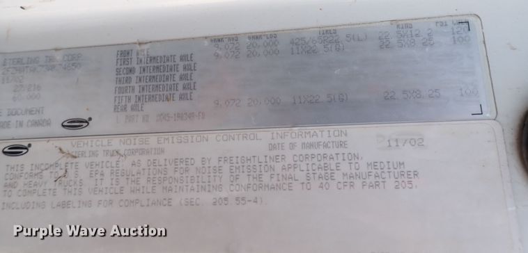 image for item DC4005 2003 Sterling LT7500  sewer jetter truck