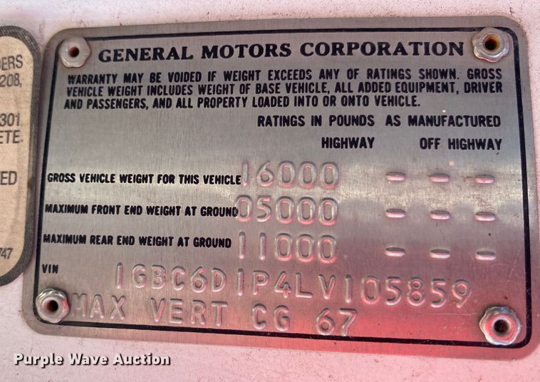 image for item DK6244 1990 Chevrolet C60  dump flatbed truck