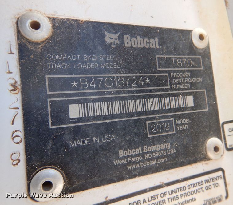 image for item DO1465 2019 Bobcat T870  tracked skid steer loader