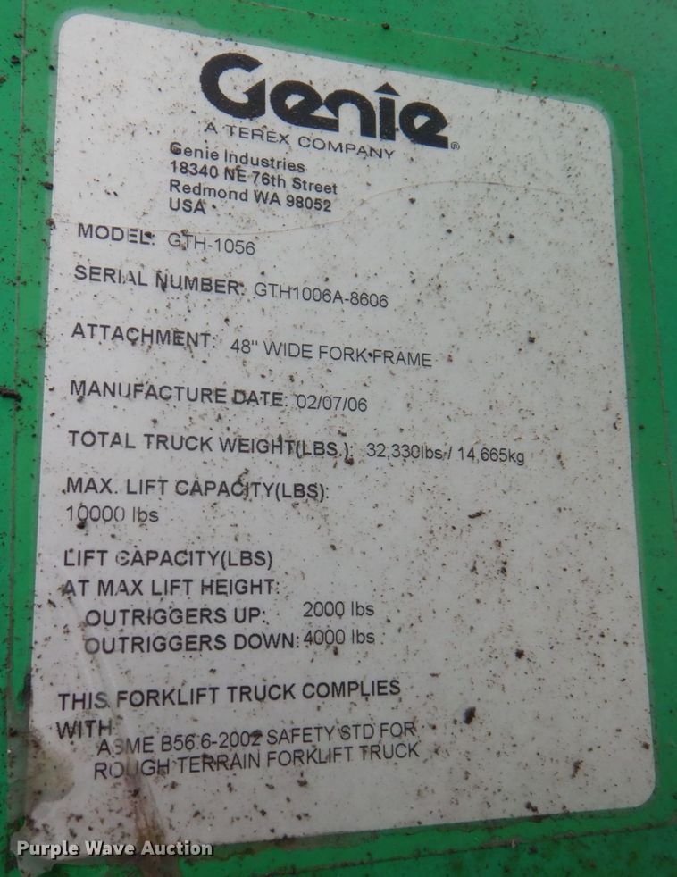 image for item DP5603 2006 Genie GTH 1056  telehandler