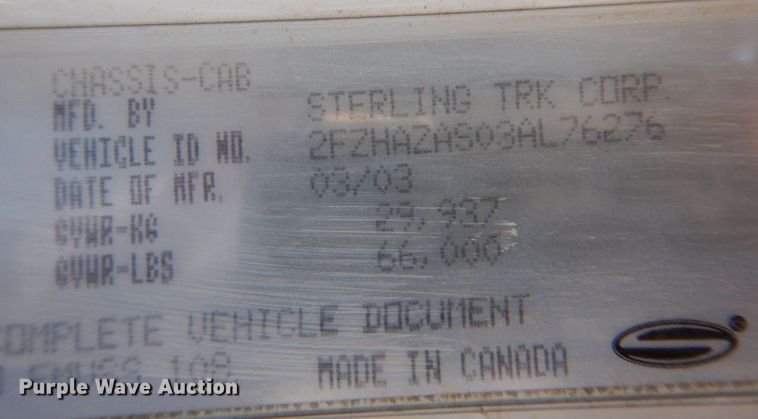 image for item DS8114 2003 Sterling LT9500  vacuum truck