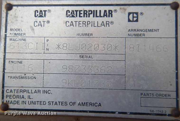 image for item HU9430 1999 Caterpillar 613C  scraper