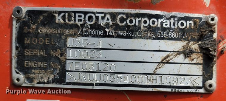 image for item JA9866 2015 Kubota U35-4  mini excavator