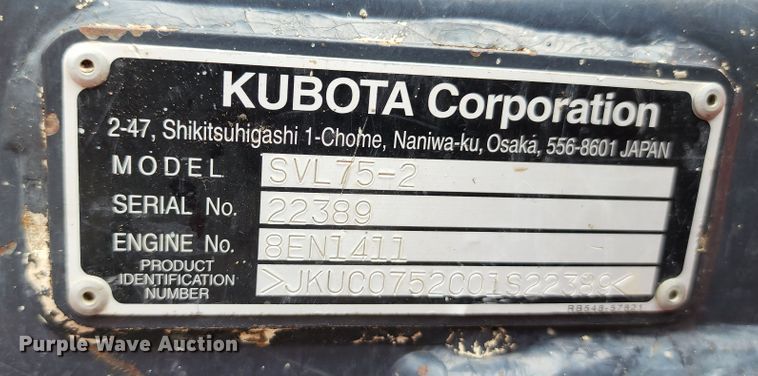 image for item JA9868 2014 Kubota SVL75-2 tracked skid steer loader