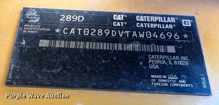 image for item JM9234 2016 Caterpillar 289D  skid steer loader