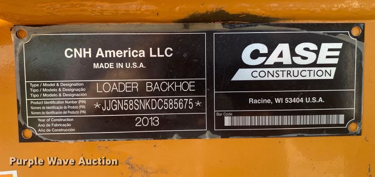 image for item JU9278 2013 Case 580 Super N  backhoe