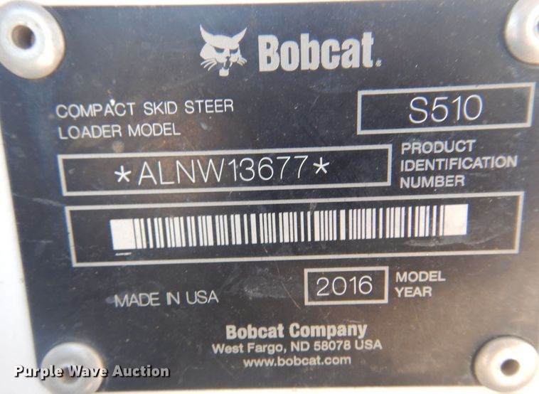 image for item KI9353 2016 Bobcat S510  skid steer loader