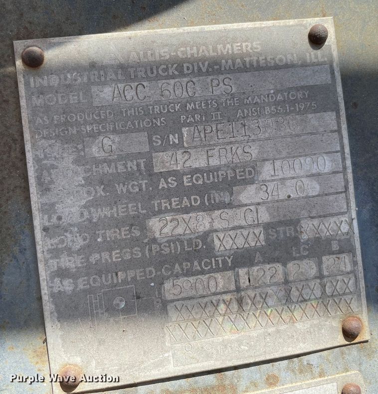 image for item KJ9752 Allis-Chalmers ACC600PS  forklift