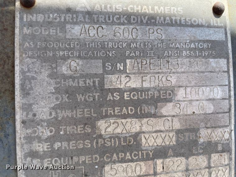 image for item KJ9752 Allis-Chalmers ACC600PS  forklift