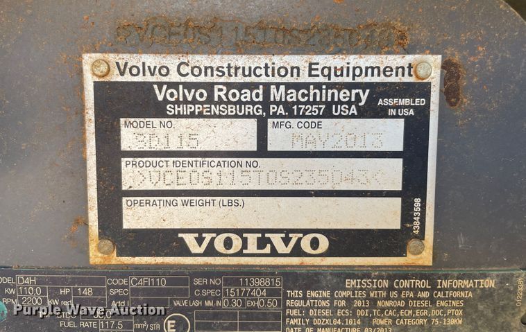 image for item KJ9791 Volvo SD115  single drum vibratory roller