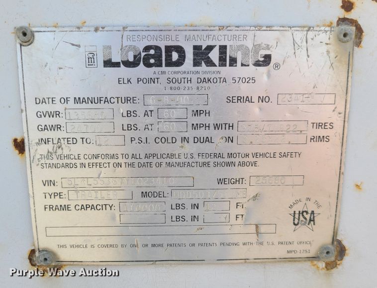 image for item L1264 2000 Load King HDD503/554MB  lowboy equipment trailer