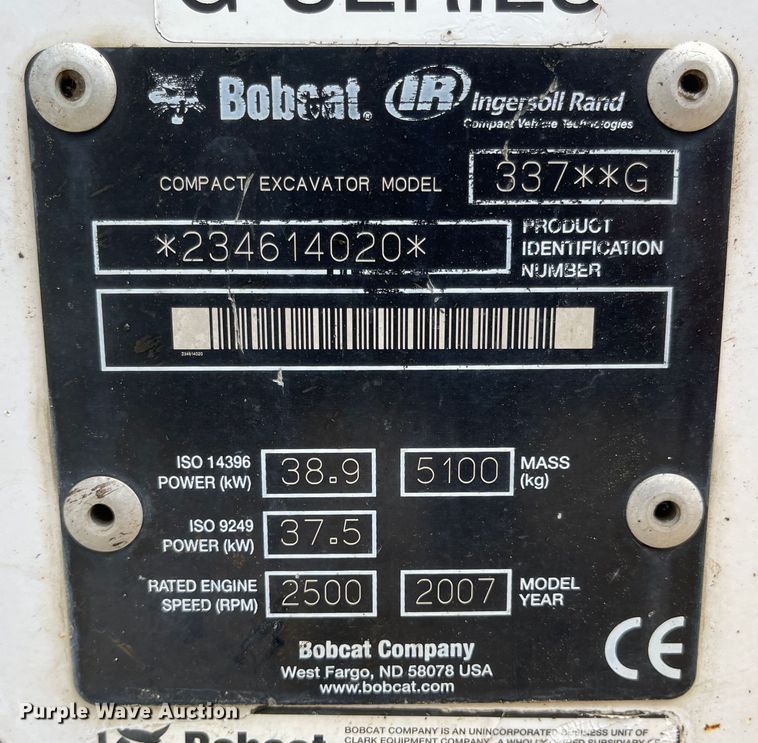 image for item LF9138 2007 Bobcat 337G  mini excavator