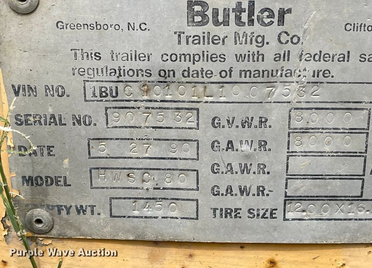image for item LF9197 1990 Butler  reel trailer