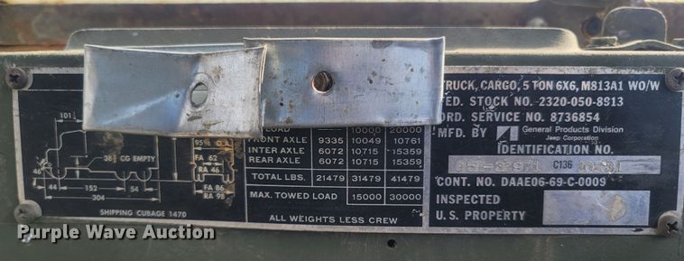 image for item LM9547 1969 Am General M813A1  truck cab and chassis