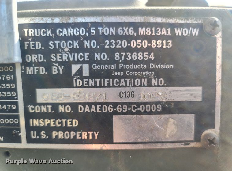 image for item LM9547 1969 Am General M813A1  truck cab and chassis