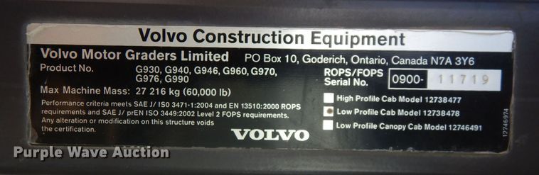 image for item LP9419 2006 Volvo G946  motor grader