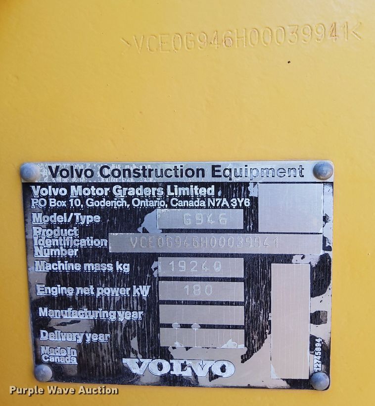image for item LP9419 2006 Volvo G946  motor grader