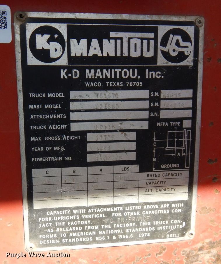 image for item MF9688 1984 Manitou T514TC  forklift