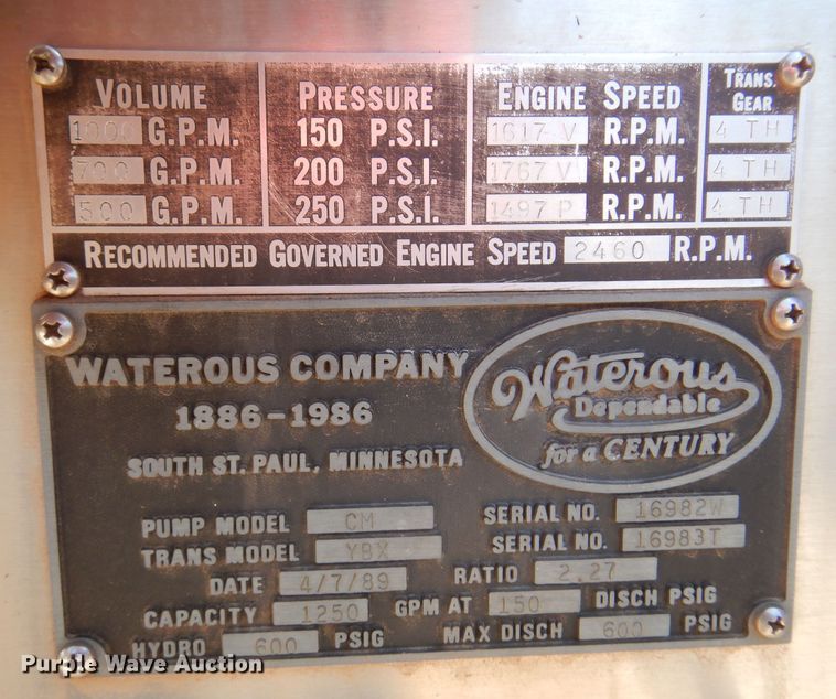 image for item DK4449 1990 Grumman  pumper fire truck