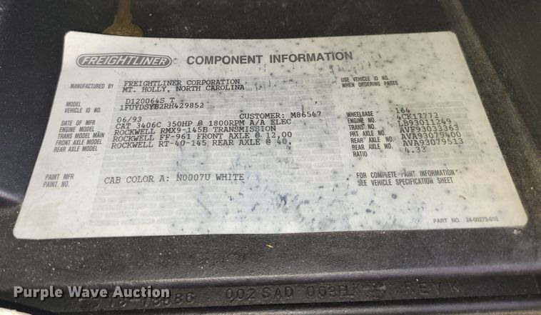 image for item DM2354 1994 Freightliner  tanker fire truck