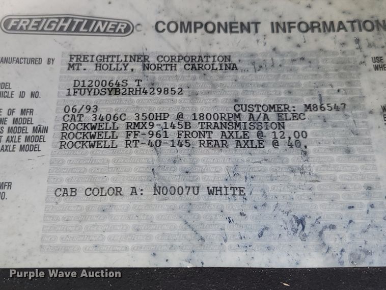 image for item DM2354 1994 Freightliner  tanker fire truck