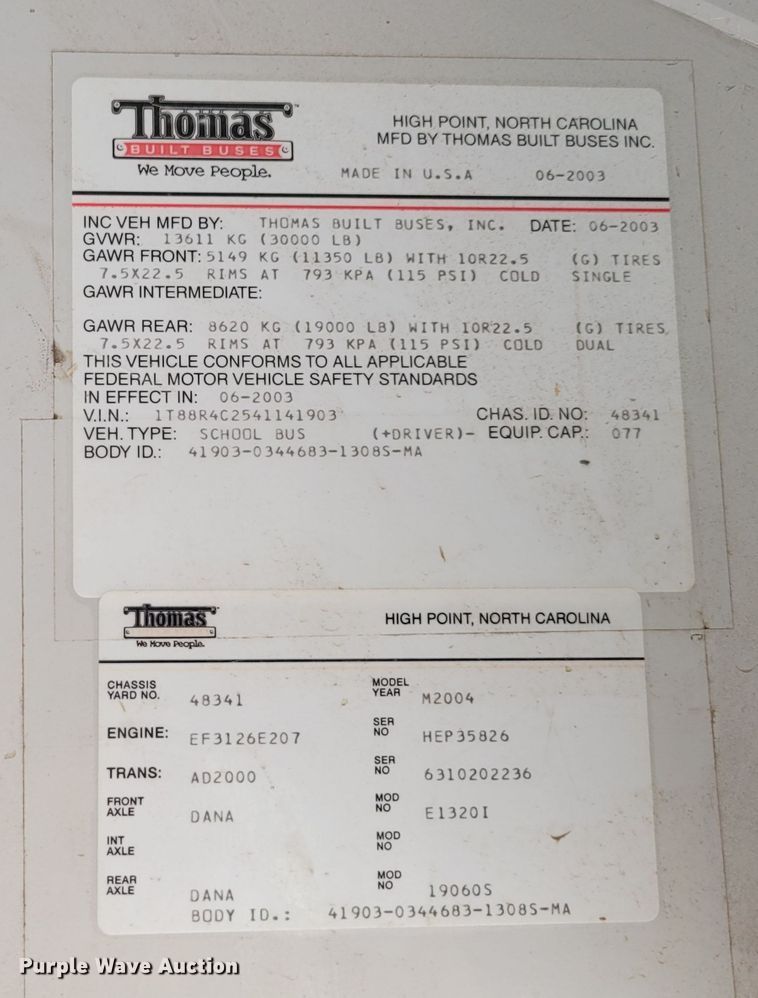 image for item DM2374 2004 Thomas Saf-T-Liner MVP EF  school bus