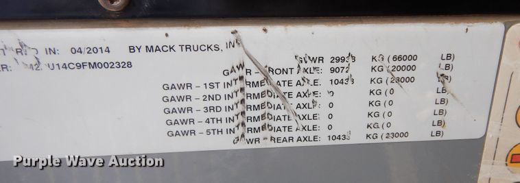 image for item DN1629 2015 Mack LEU633 Mammoth  refuse truck