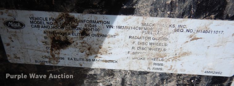 image for item DN1629 2015 Mack LEU633 Mammoth  refuse truck