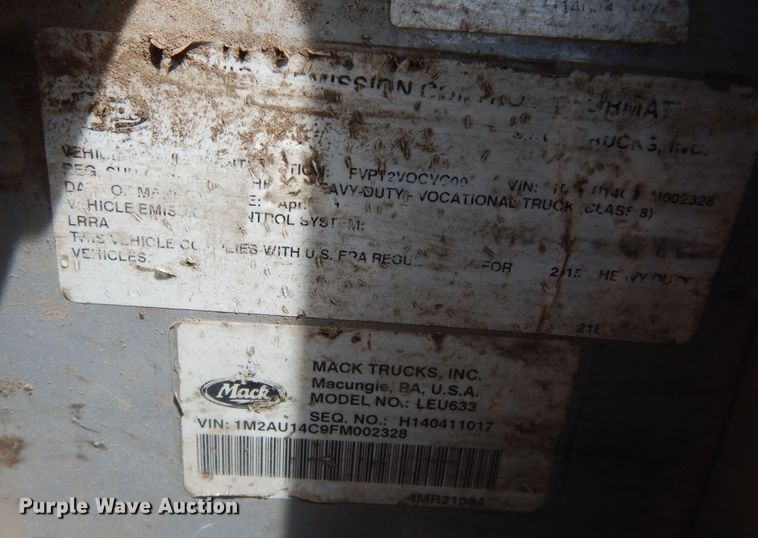 image for item DN1629 2015 Mack LEU633 Mammoth  refuse truck