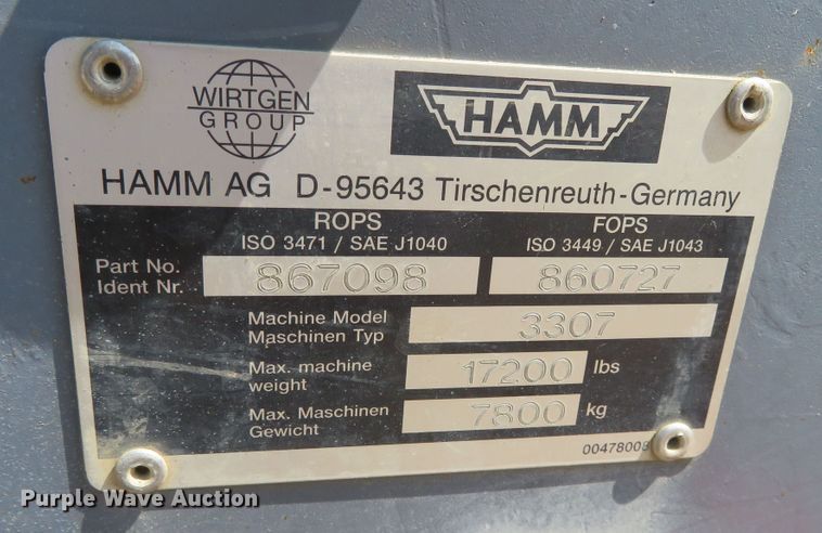 image for item DR0092 2006 Hamm 3307  single drum vibratory roller