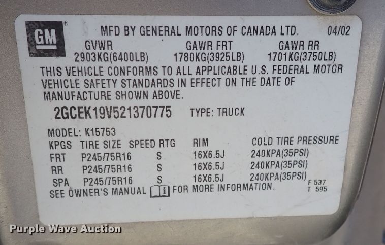 image for item DR0924 2002 Chevrolet Silverado 1500  Ext. Cab pickup truck