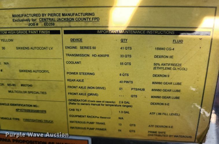 image for item JA9942 1999 Pierce Tilt Cab  ladder fire truck