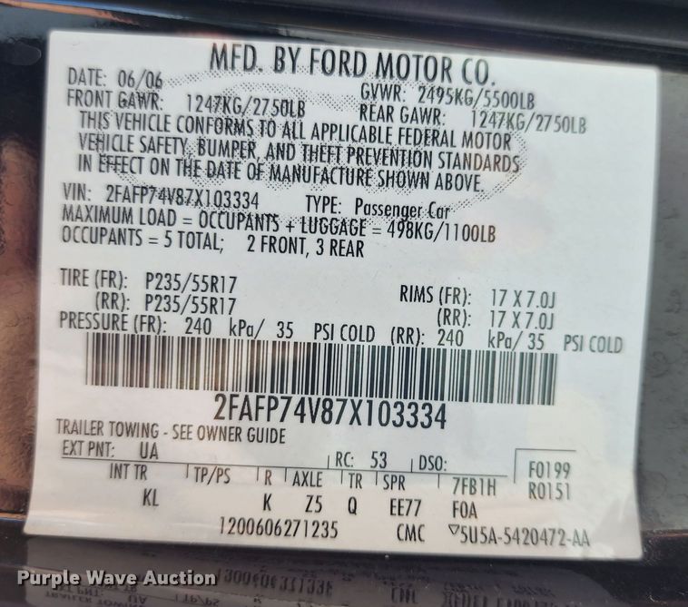 image for item JA9943 2007 Ford Crown Victoria