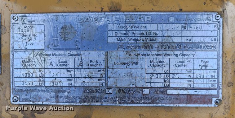 image for item JA9944 Caterpillar T40B  forklift