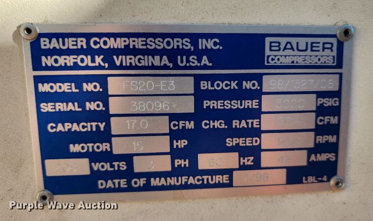 image for item JA9945 Bauer FS20-E3  air compressor