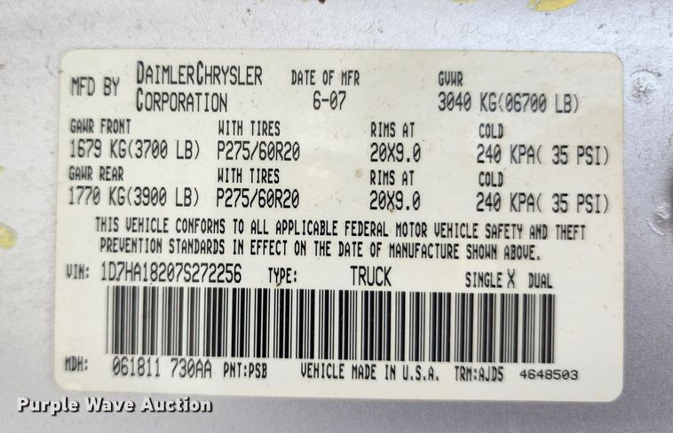 image for item JA9999 2007 Dodge Ram 1500  Quad Cab pickup truck