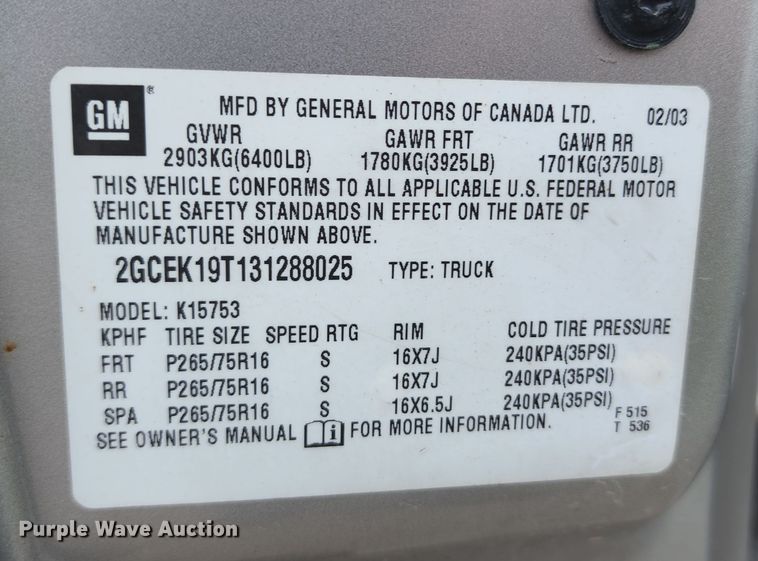 image for item JB9001 2003 Chevrolet Silverado 1500  Ext. Cab pickup truck