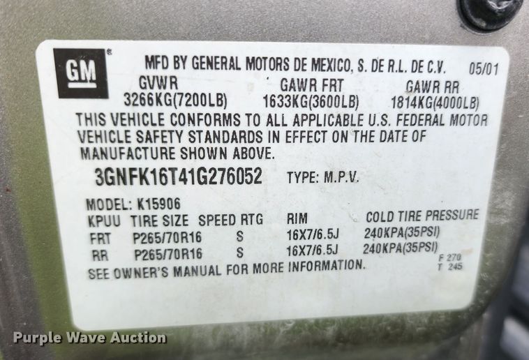 image for item JB9002 2001 Chevrolet Suburban K1500  SUV